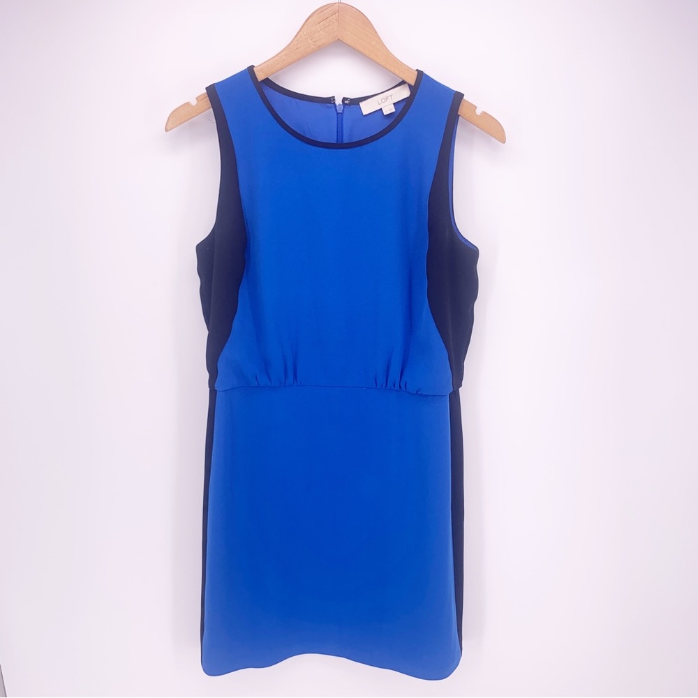 Loft Women's 6 Blue Black Color block Sleeveless Short Casual Career Dress D5
